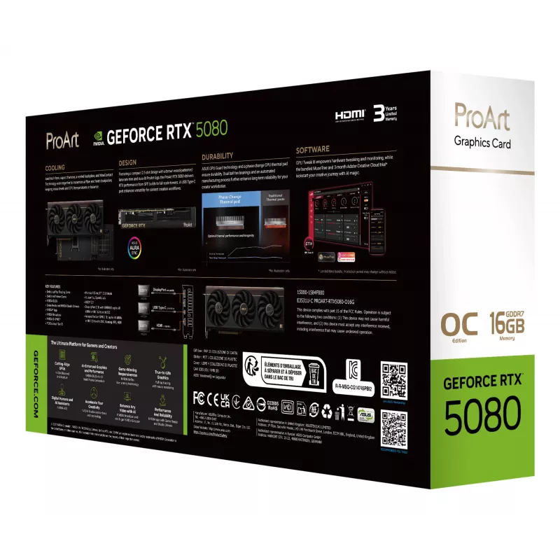 Karta graficzna ASUS GeForce RTX 5080 16 GB GDDR7 PCIe 5.0, 256-bit, OC, 3 wentylatory, 304 mm