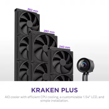 Wielofunkcyjna chłodnica cieczy NZXT Kraken Plus 360 12 cm czarna z łożyskiem fluid dynamicznym