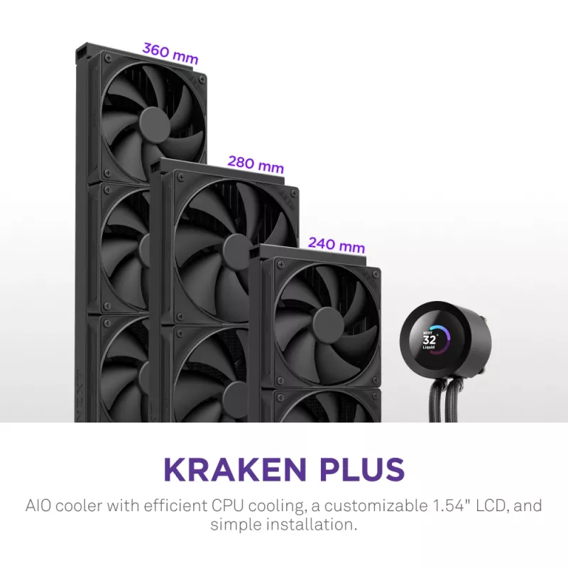Wielofunkcyjna chłodnica cieczy NZXT Kraken Plus 360 12 cm czarna z łożyskiem fluid dynamicznym