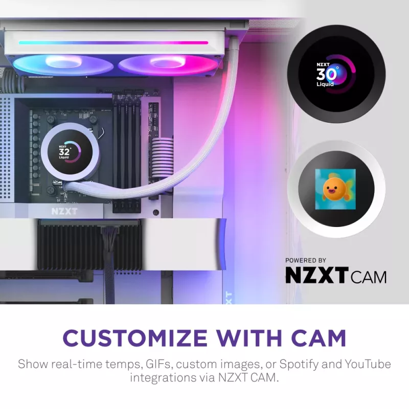 Wszechstronna chłodnica cieczy do procesora NZXT Kraken Plus RGB 240 — wentylatory 120 mm, łożysko FDB, biała