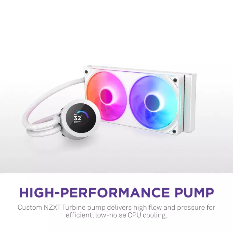 Wszechstronna chłodnica cieczy do procesora NZXT Kraken Plus RGB 240 — wentylatory 120 mm, łożysko FDB, biała