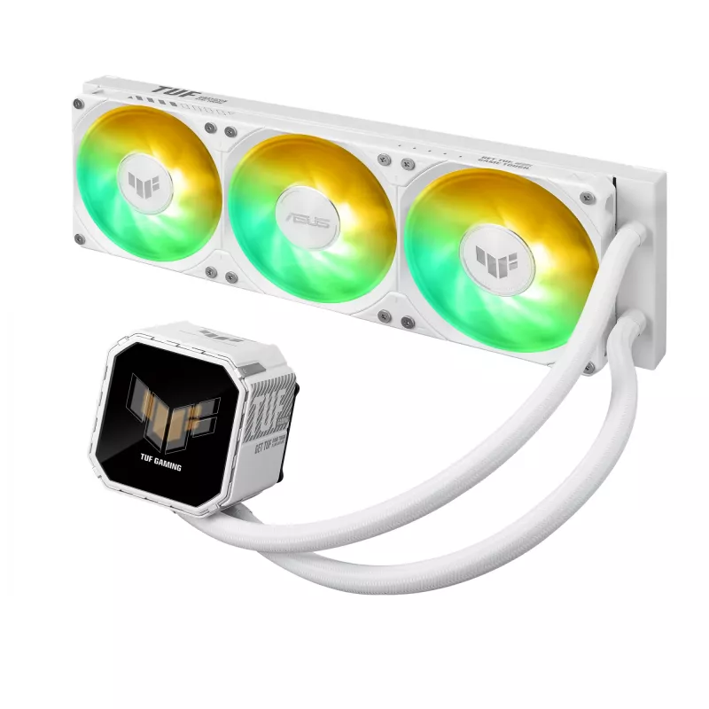 All-in-one liquid cooler ASUS TUF Gaming LC III 360 ARGB LCD biały Edition — 360 mm radiator, 3×120 mm PWM fans, LCD display, biały