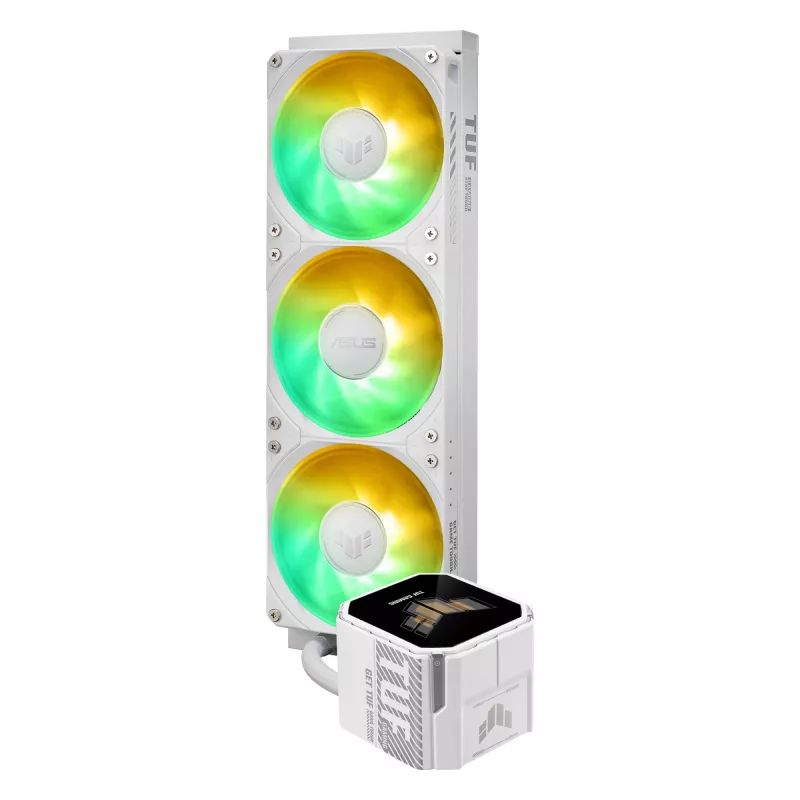 All-in-one liquid cooler ASUS TUF Gaming LC III 360 ARGB LCD biały Edition — 360 mm radiator, 3×120 mm PWM fans, LCD display, biały