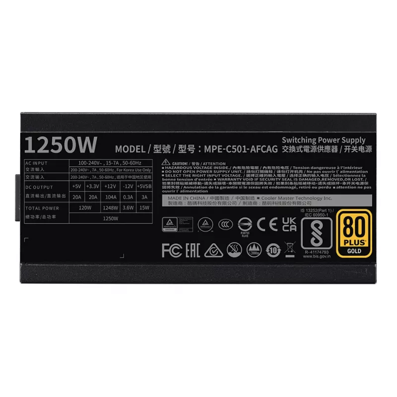 COOLER MASTER Zasilacz Mwe 1250 V2 Gold Full Modular 1250w ATX Czarny