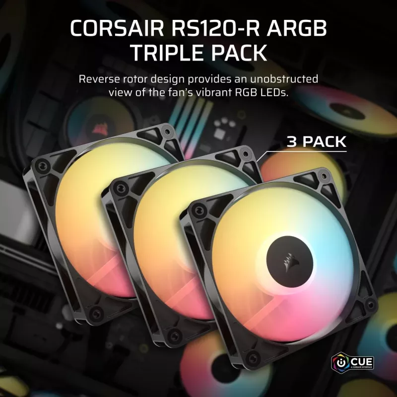 Wentylator chłodzący CORSAIR RS120-R ARGB 120mm 3-pack, 120 mm, podświetlenie ARGB, 3 wentylatory
