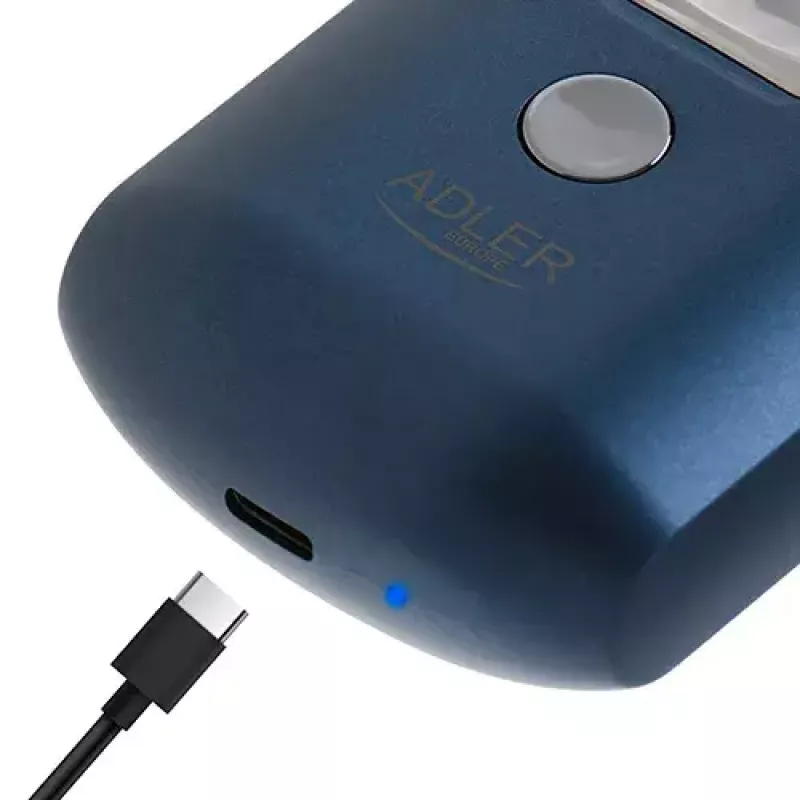 Golarka rotacyjna Adler AD 2937, 2 głowice rotacyjne, akumulator Li-Ion 250 mAh, zmywalna, bezprzewodowa, niebieska
