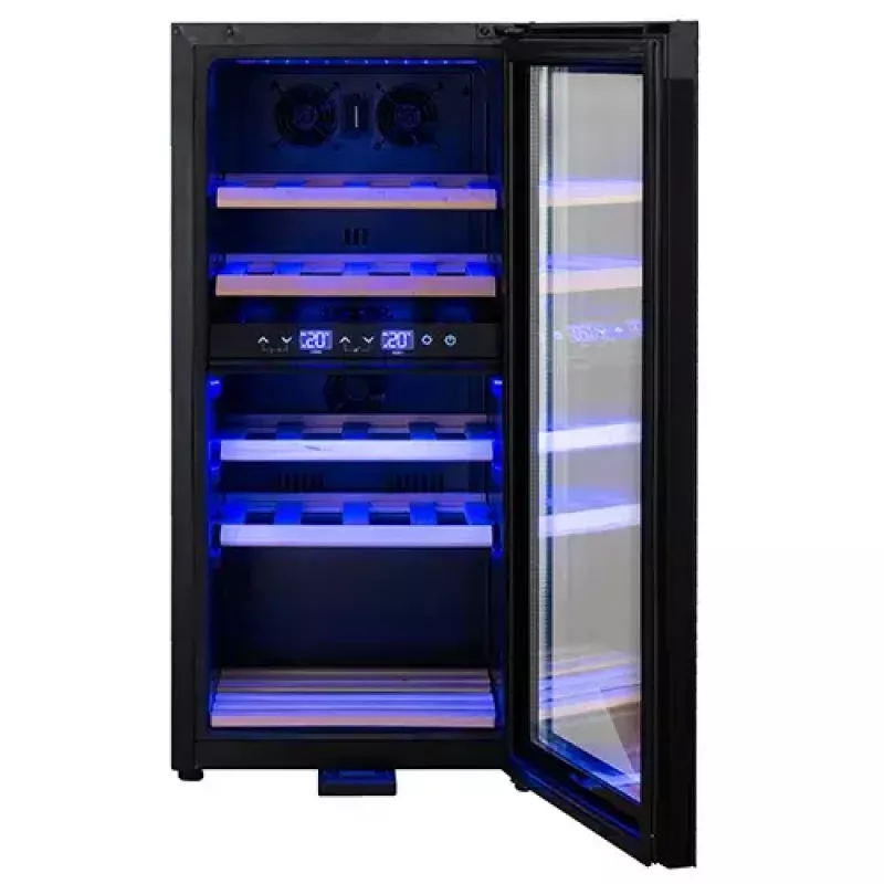 Termoelektryczna chłodziarka do wina Adler AD 8080, wolnostojąca, czarna, 24 butelki, 2 strefy, 60 l, sterowanie dotykowe