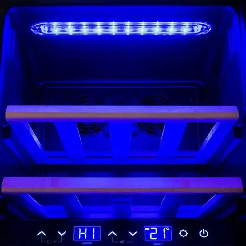 Termoelektryczna chłodziarka do wina Adler AD 8080, wolnostojąca, czarna, 24 butelki, 2 strefy, 60 l, sterowanie dotykowe