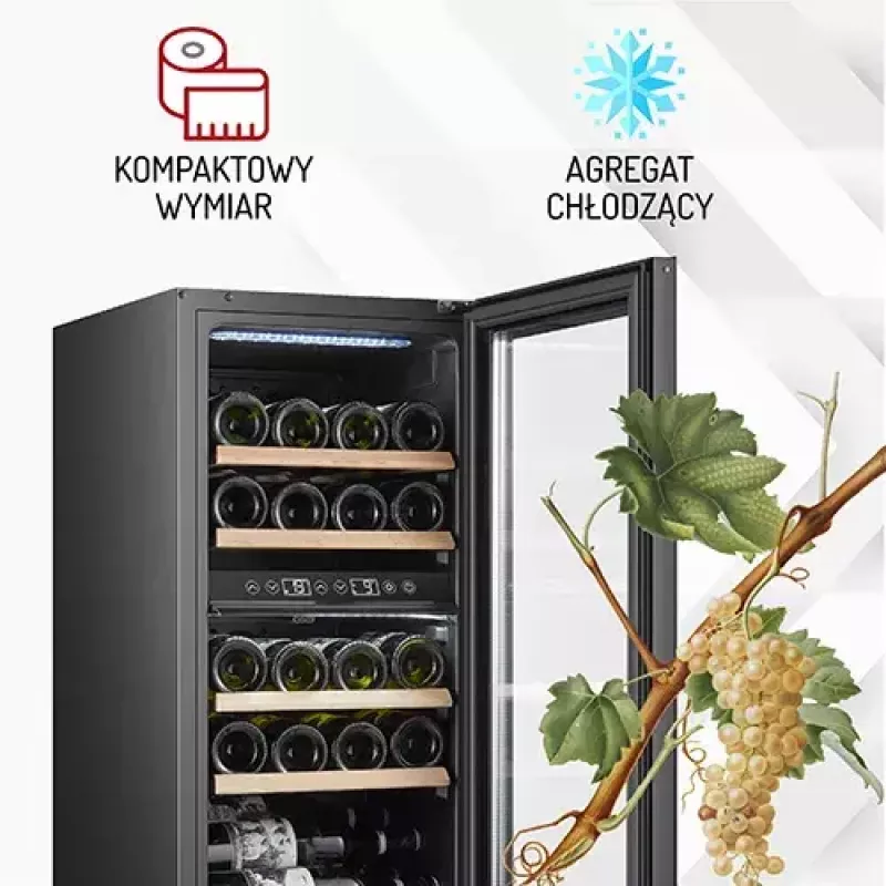Termoelektryczna chłodziarka do wina Adler AD 8080, wolnostojąca, czarna, 24 butelki, 2 strefy, 60 l, sterowanie dotykowe