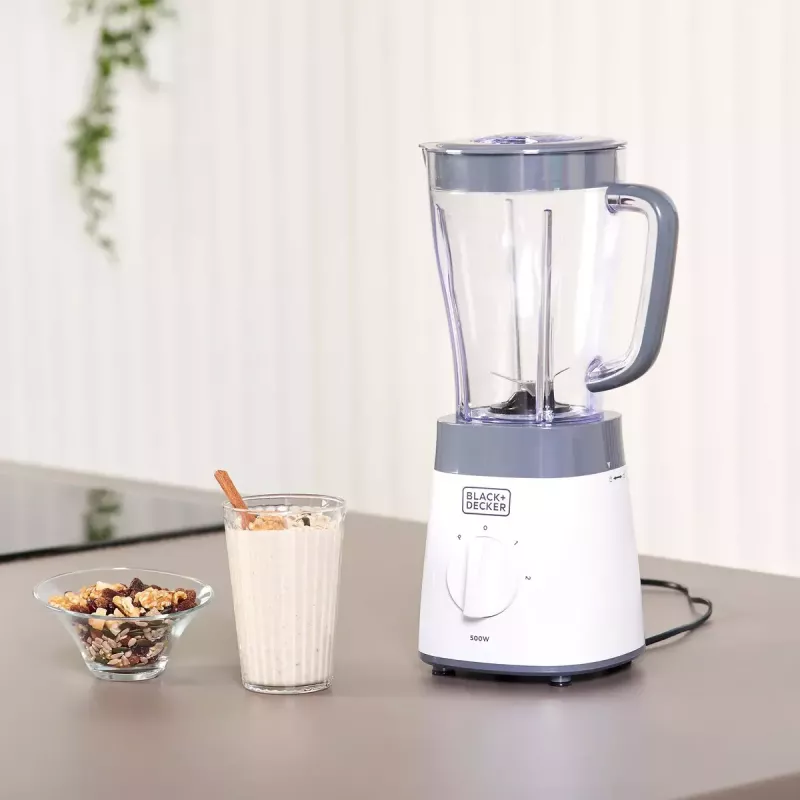 Blender stołowy Czarny & Decker BXJB500E — dzbanek szklany 1,5 l, 500 W, 2 prędkości, puls, kruszenie lodu