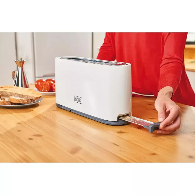 Toster Czarny & Decker BXTO1001E 1-kromkowy 1000 W Biały, 7 stopni opiekania, długi otwór