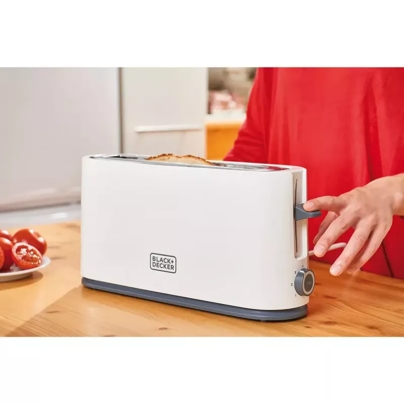 Toster Czarny & Decker BXTO1001E 1-kromkowy 1000 W Biały, 7 stopni opiekania, długi otwór