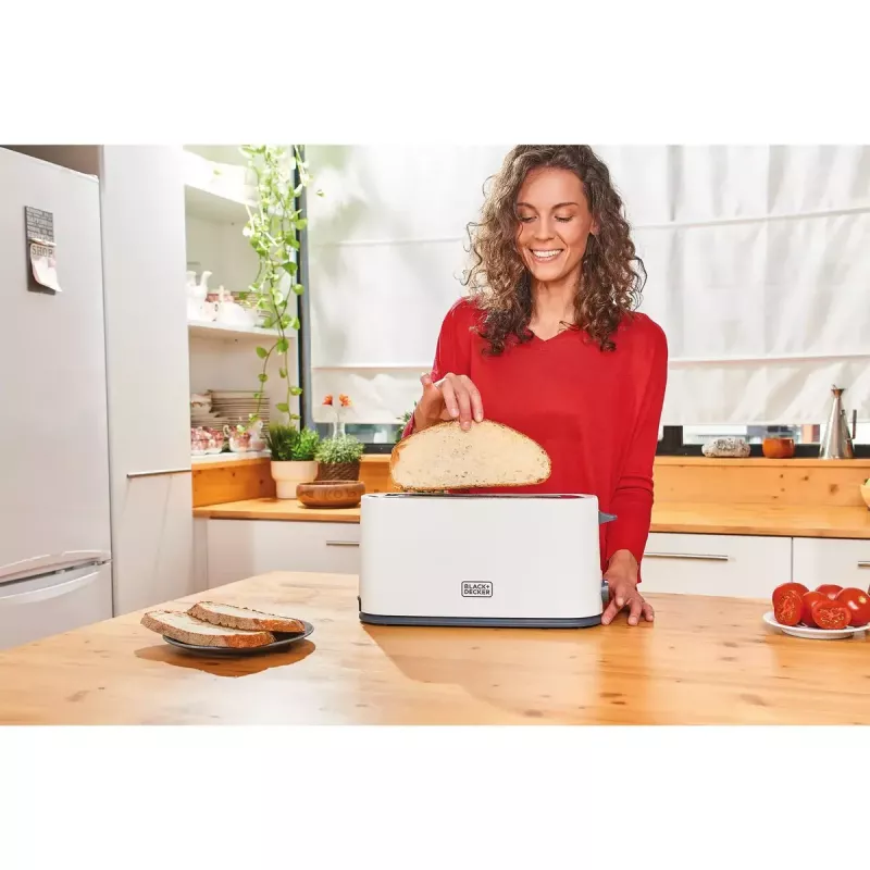 Toster Czarny & Decker BXTO1001E 1-kromkowy 1000 W Biały, 7 stopni opiekania, długi otwór