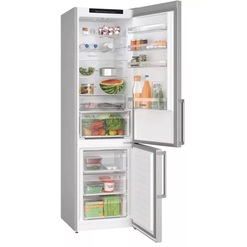 Wolnostojąca lodówka Bosch Serie 4 KGN39VIBT, łącznie 363 L (chłodziarka 260 L / zamrażalnik 103 L), stal nierdzewna, NoFrost, 203 cm