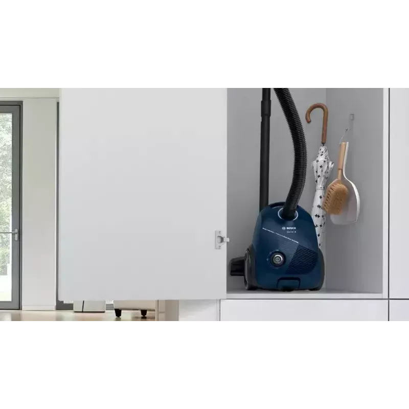 Odkurzacz cylindryczny Bosch Serie 2 BGBS2BU1T — 850 W, worek na kurz 3,5 L, promień działania 8 m, niebieski