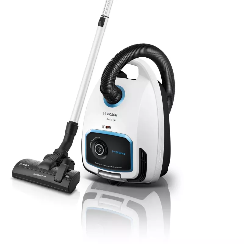 Odkurzacz cylindryczny Bosch Serie 6 BGB6SIL1 — 700 W, worek na kurz 4 L, HEPA 13, promień działania 12 m, biały