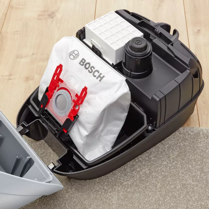 Odkurzacz workowy Bosch Serie 6 BGB6X330 — 600 W, HEPA 13, worek na kurz 4 l, do podłóg twardych i dywanów, 6 kg, szaro-czarny