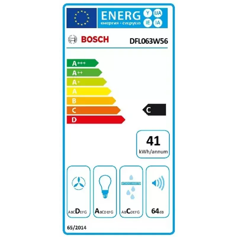 Okap przyścienny do zabudowy Bosch DFL063W56 — wysuwany, 598×290×203 mm, 328 m³/h, filtr aluminiowy, recyrkulacja