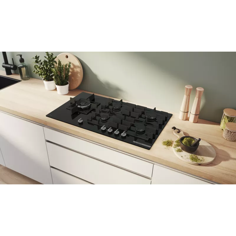 Płyta gazowa Bosch Serie 6 PPM9A6I40, czarna, do zabudowy, 90 cm, 5 stref