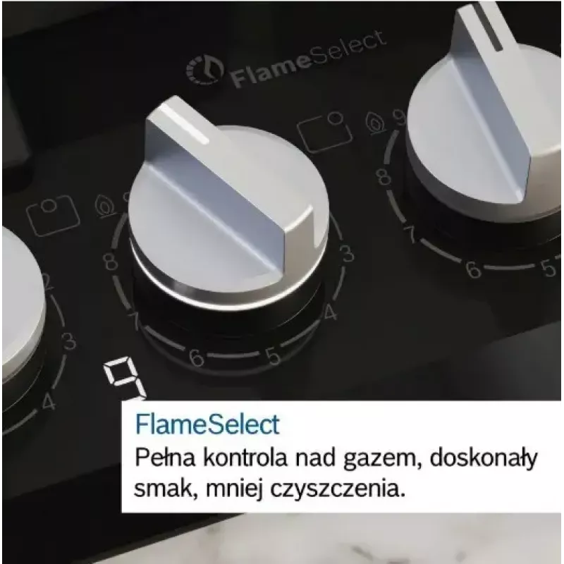 Wbudowana płyta gazowa Bosch PCH6A5I90 — 60 cm, stal nierdzewna, 4 strefy gazowe + 1 wok, Flame Select, żeliwne ruszty