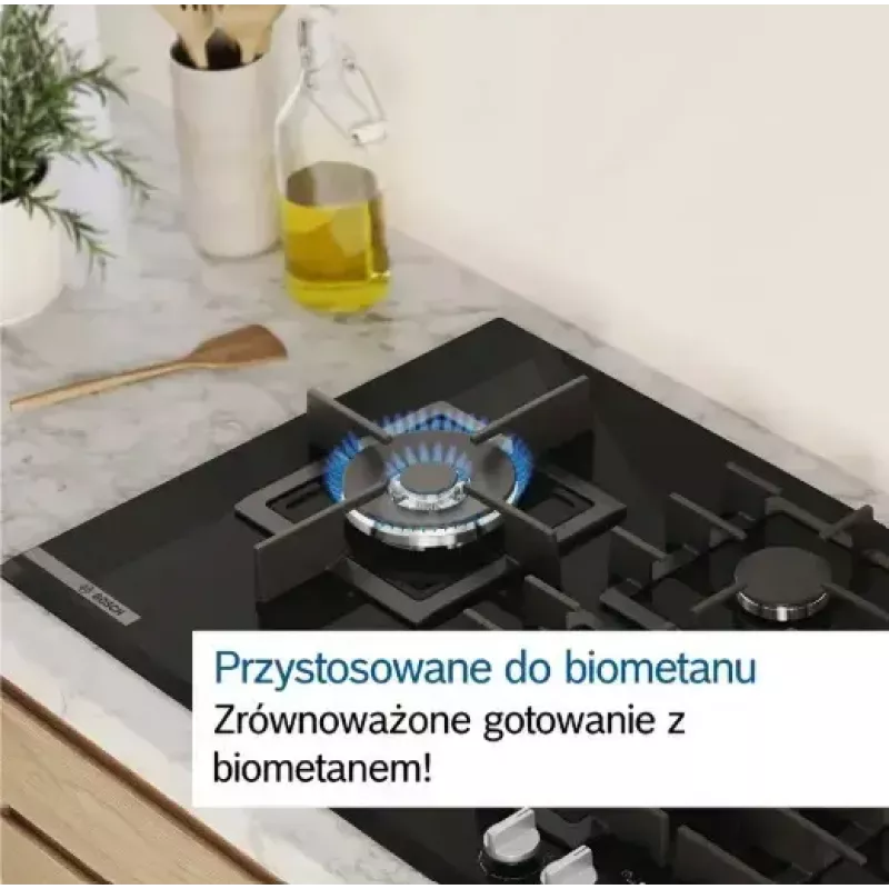 Wbudowana płyta gazowa Bosch PCH6A5I90 — 60 cm, stal nierdzewna, 4 strefy gazowe + 1 wok, Flame Select, żeliwne ruszty