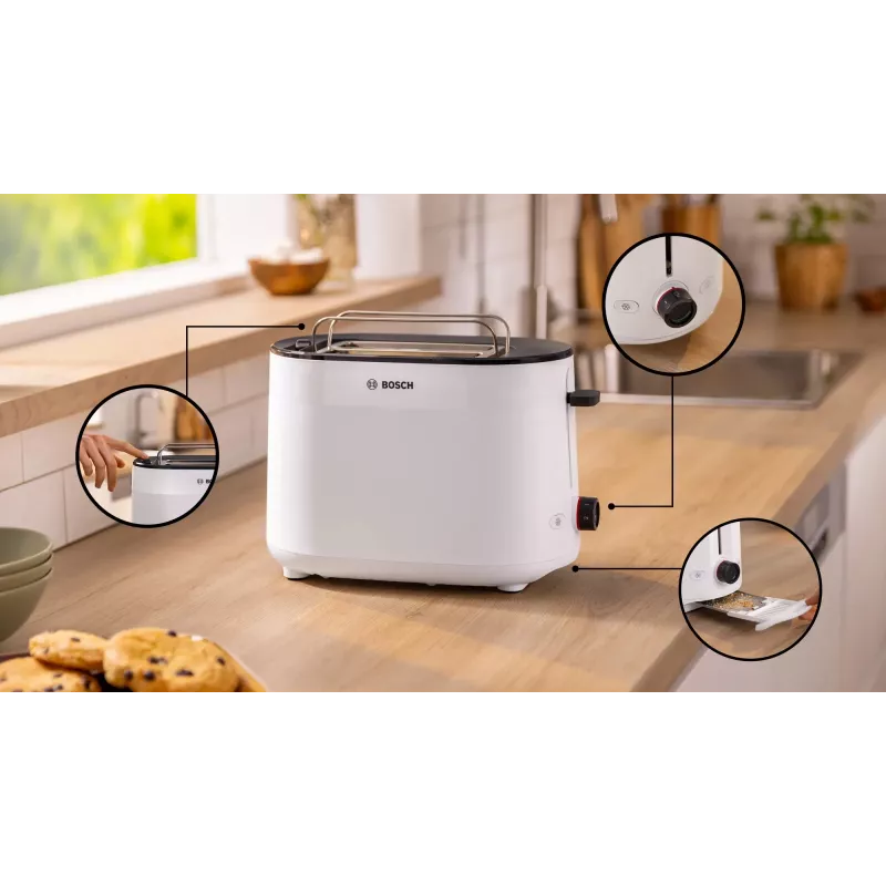 Toster Bosch TAT2M121 6 2 kromki 950 W biały