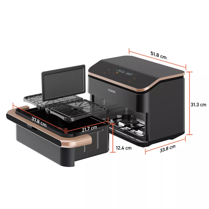 Cosori Dual Blaze Twinfry Chef Edition Podwójna 10 L Wolnostojąca 2800 W Frytkownica powietrzna Ciemnoszary, Różowe złoto