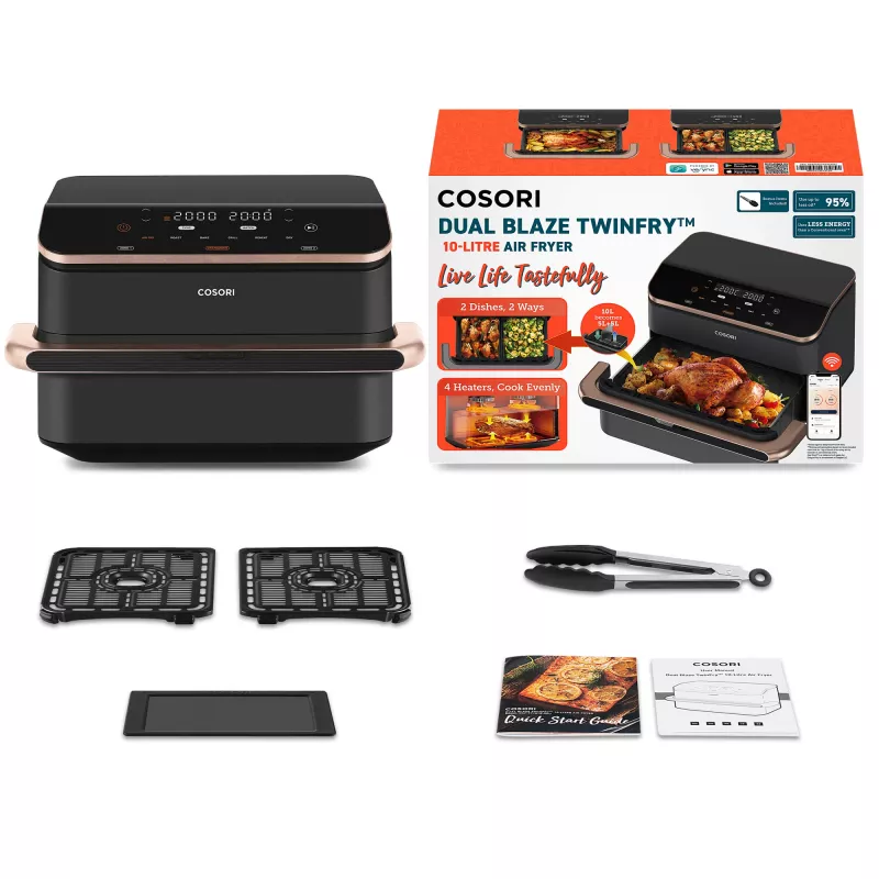 Cosori Dual Blaze Twinfry Chef Edition Podwójna 10 L Wolnostojąca 2800 W Frytkownica powietrzna Ciemnoszary, Różowe złoto