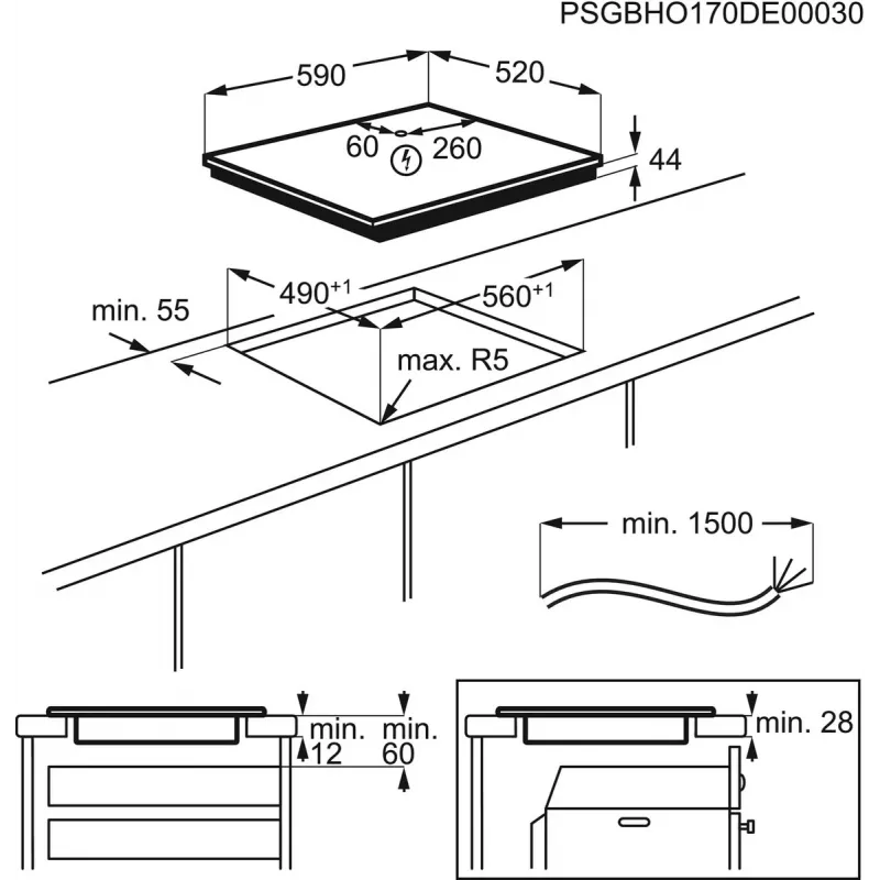 Electrolux EIS62443 Czarny Built-in 60 cm Zone induction hob 4 zone(s)