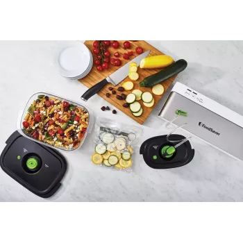 Zgrzewarka próżniowa FoodSaver VS0100X — sterowanie obrotowe, zawiera rolkę i 4 worki próżniowe, srebrno-biała