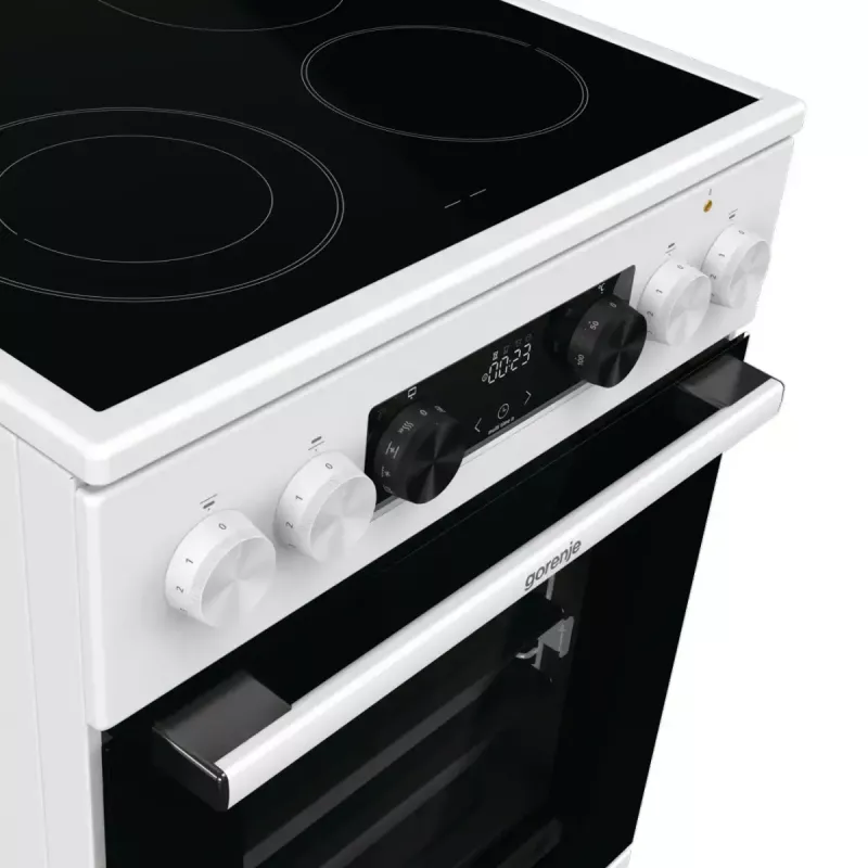 Kuchenka wolnostojąca Gorenje GECS5C70WA Płyta grzewcza elektryczna, 4 strefy, biała, piekarnik 70 l, pokrętła, wyświetlacz LED