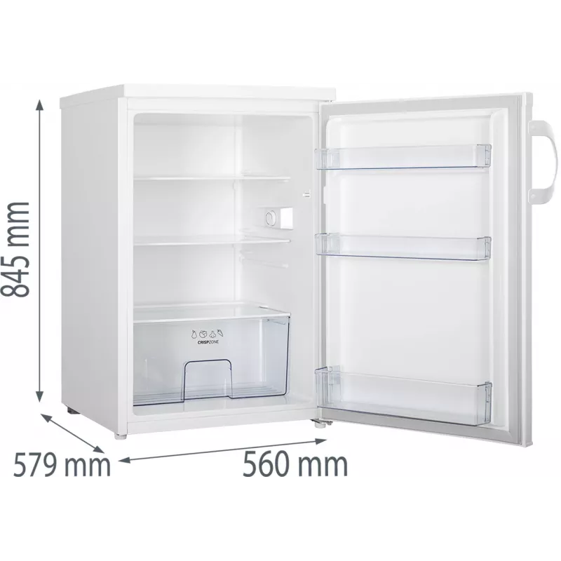 Wolnostojąca lodówka Gorenje R492PW — 133 L, biała, drzwi odwracalne, oświetlenie LED, sterowanie obrotowe