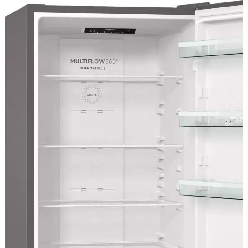 Wolnostojąca lodówko-zamrażarka Gorenje NRK6202EXL4, pojemność całkowita 331 l (chłodziarka 235 l / zamrażarka 96 l), stal nierdzewna, wyświetlacz LED