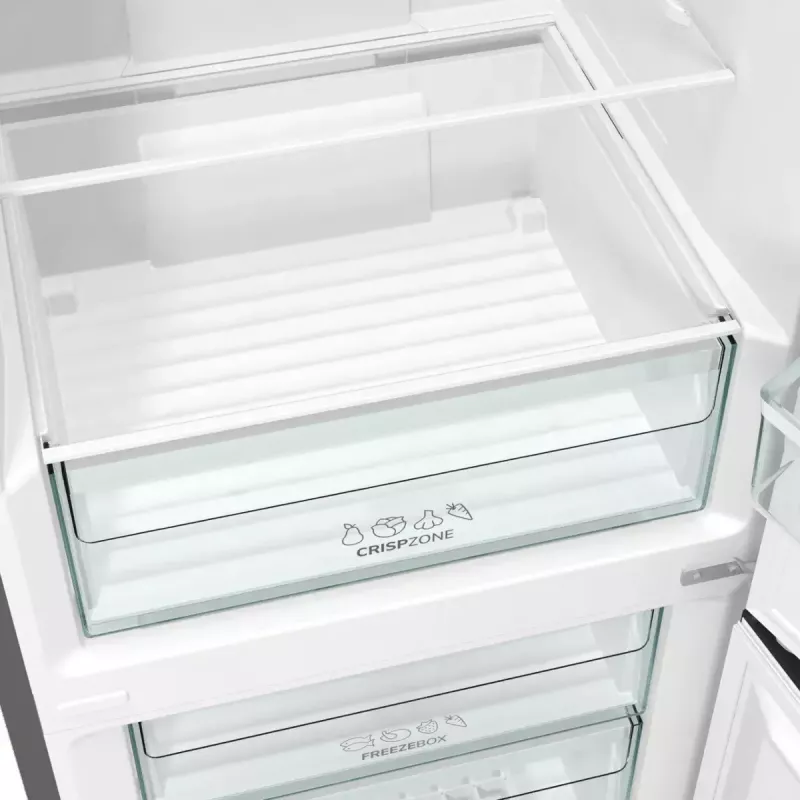 Wolnostojąca lodówko-zamrażarka Gorenje NRK6202EXL4, pojemność całkowita 331 l (chłodziarka 235 l / zamrażarka 96 l), stal nierdzewna, wyświetlacz LED