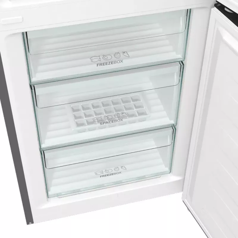 Wolnostojąca lodówko-zamrażarka Gorenje NRK6202EXL4, pojemność całkowita 331 l (chłodziarka 235 l / zamrażarka 96 l), stal nierdzewna, wyświetlacz LED