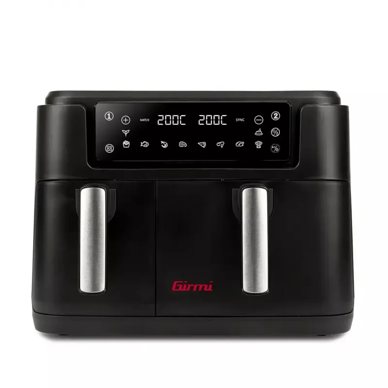 Frytkownica beztłuszczowa Girmi FG26, frytkownica na blat z podwójnym koszem, łącznie 9 l (5,5 l + 3,5 l), 2400 W, 10 programów, do 200 °C