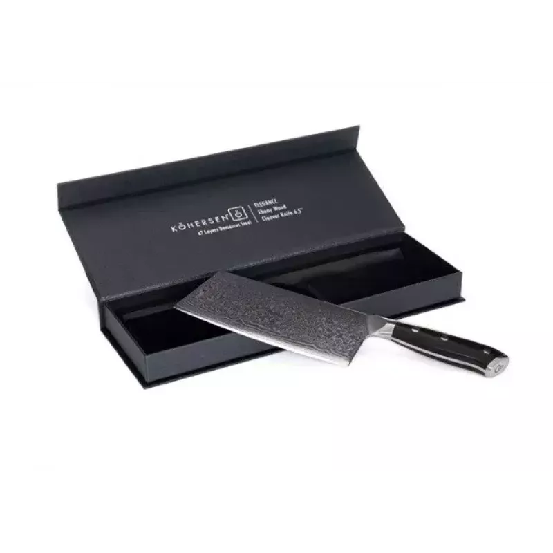 Tasak KOHERSEN Elegance Ebony Wood ze stali damasceńskiej 16,5 cm, 60 HRC, rękojeść 13 cm, 335 g