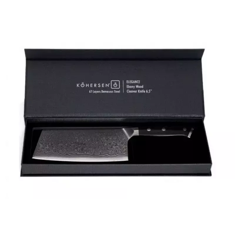 Tasak KOHERSEN Elegance Ebony Wood ze stali damasceńskiej 16,5 cm, 60 HRC, rękojeść 13 cm, 335 g