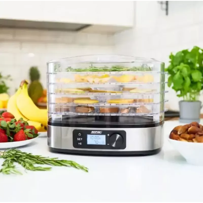 Suszarka do żywności MPM MSG-12 dehydrator, 6 tac, 380 W, 35–75 °C, timer 0,5–36 h, obudowa ze stali nierdzewnej