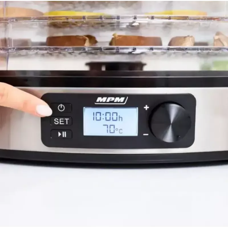 Suszarka do żywności MPM MSG-12 dehydrator, 6 tac, 380 W, 35–75 °C, timer 0,5–36 h, obudowa ze stali nierdzewnej