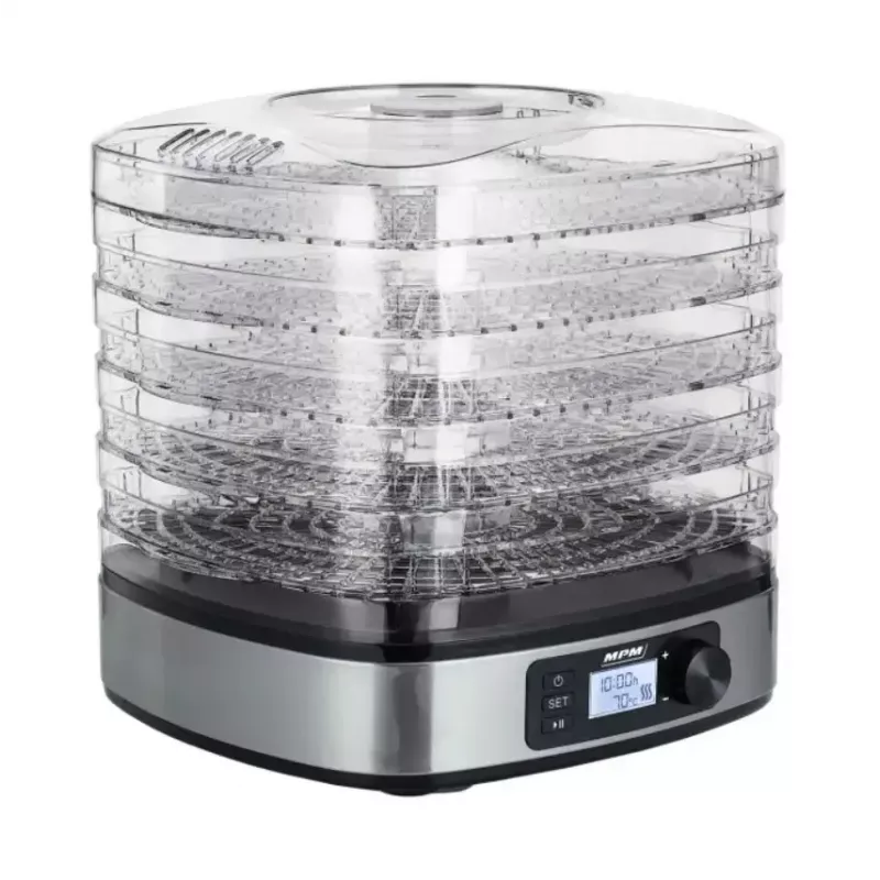 Suszarka do żywności MPM MSG-12 dehydrator, 6 tac, 380 W, 35–75 °C, timer 0,5–36 h, obudowa ze stali nierdzewnej