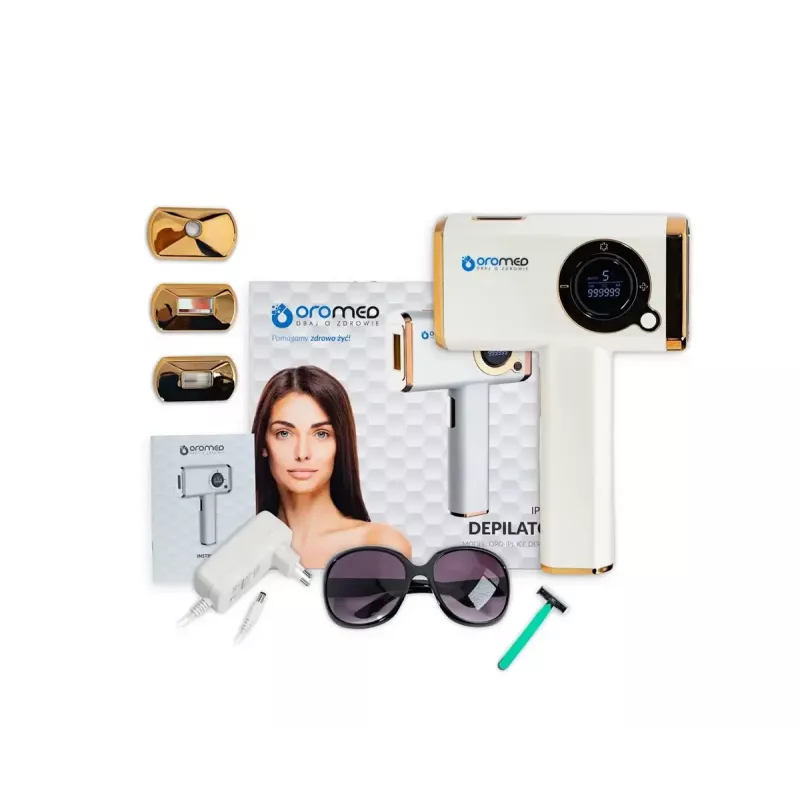 Epilator ORO-MED ORO-IPL ICE – Laserowy depilator IPL do włosów i ciała, 48 W, 3 wymienne nasadki, okulary ochronne