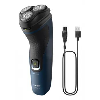 Golarka elektryczna męska Philips S1151/00 rotacyjna 3-głowicowa, akumulator NiMH, na mokro i sucho, czas pracy 40 min, czarno-niebieska