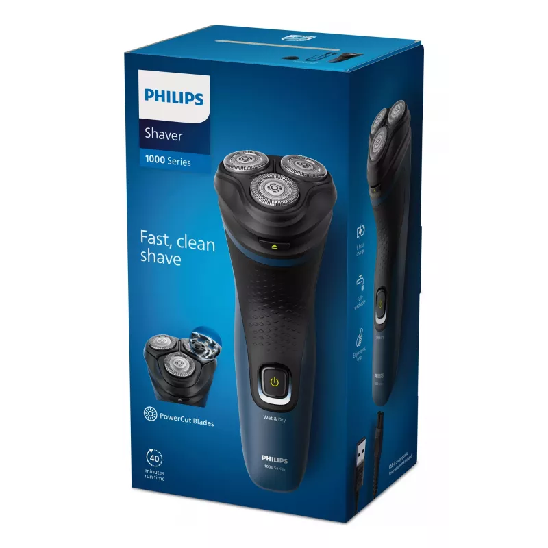 Golarka elektryczna męska Philips S1151/00 rotacyjna 3-głowicowa, akumulator NiMH, na mokro i sucho, czas pracy 40 min, czarno-niebieska