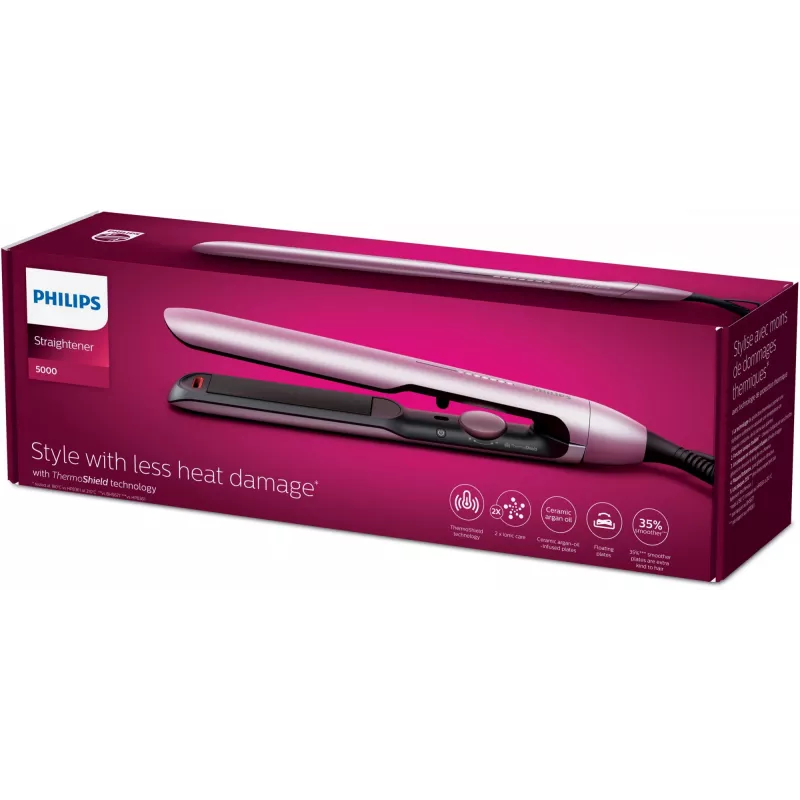Prostownica Philips BHS530/00 – płytki ceramiczne 2,5 cm, 120–240 V, 12 poziomów ciepła, 120–230 °C, funkcja jonizacji, 1,8 m obrotowy przewód