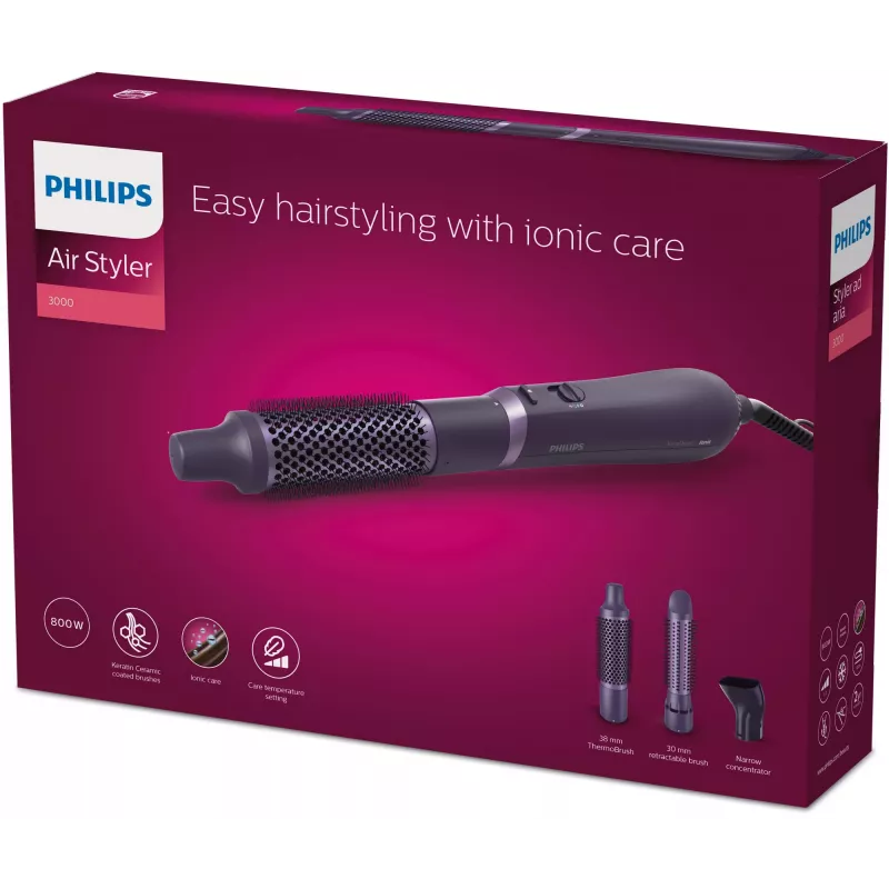 Zestaw do stylizacji włosów Philips 3000 series BHA305/00 — 800 W, 3 poziomy grzania, 3 nakładki, fioletowy