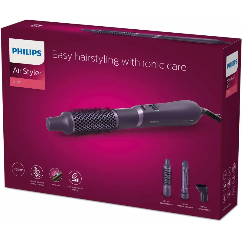 Zestaw do stylizacji włosów Philips 3000 series BHA305/00 — 800 W, 3 poziomy grzania, 3 nakładki, fioletowy