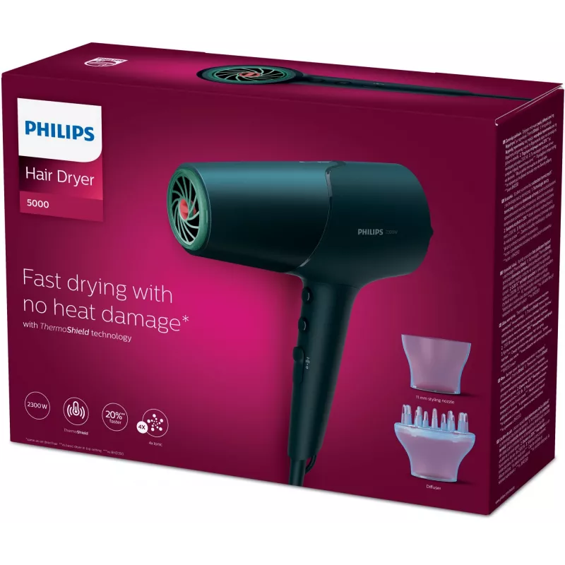 Suszarka do włosów Philips BHD512/00 2300 W, 6 ustawień ciepła/prędkości, jonizacja, dyfuzor i koncentrator, granatowy