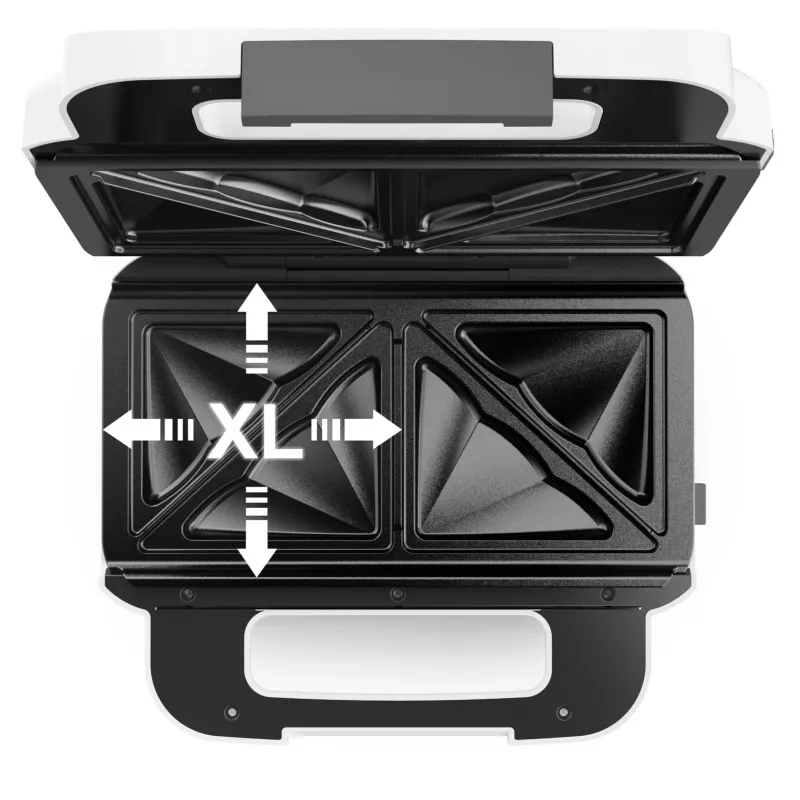 Opiekacz do kanapek Tefal SW7011 — 850 W, stal nierdzewna i biała, kompaktowy 238×276×98 mm