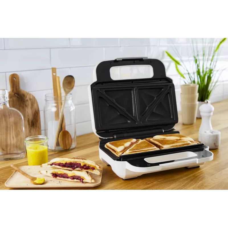 Opiekacz do kanapek Tefal SW7011 — 850 W, stal nierdzewna i biała, kompaktowy 238×276×98 mm